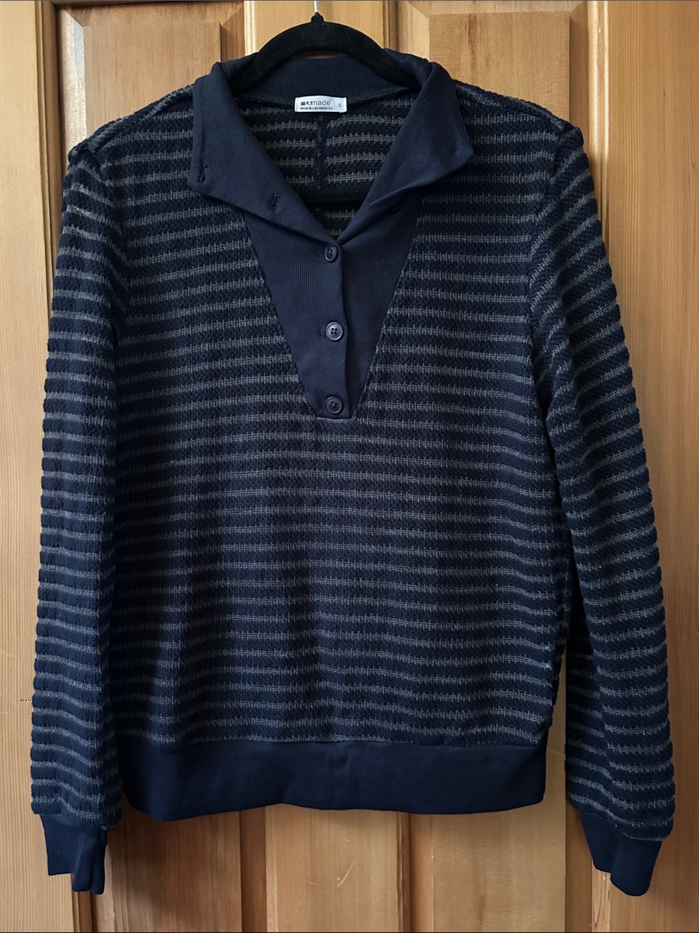LA Made Navy and Gray Striped Knit Pullover